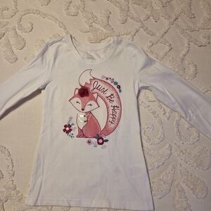 Faded Glory White and Pink Fox Long Sleeve Tee